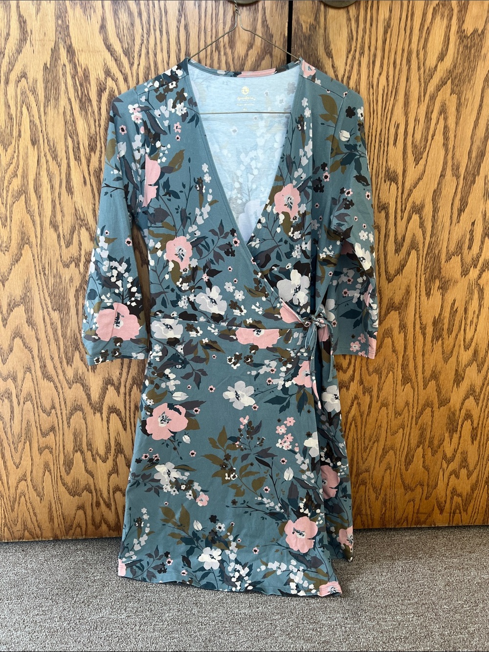 Spartina 449 Alisa Teal Floral Wrap Dress with Pink and White Blooms size XS